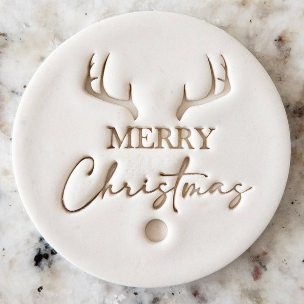 Merry Christmas with Antlers and Nose Cookie Biscuit Stamp Fondant Cake Decorating Icing Cupcakes Stencil Christmas