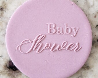 Baby Shower Script POPup Embosser Cookie Biscuit Stamp Fondant Cake Decorating Icing Cupcakes Stencil