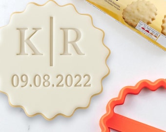 Personalised Wedding Initials with Date Custom Cookie Biscuit Stamp to make Toppers from Fondant to fit M&S Size All Butter Biscuits