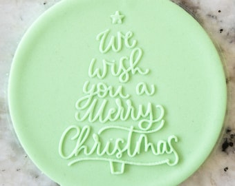 Życzymy Wesołych Świąt Bożego Narodzenia POPup Embosser Cookie Biscuit Stamp Fondant Cake Decorating Icing Cupcakes Stencil Christmas