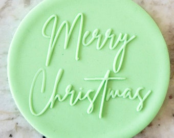 Merry Christmas Script POPup Embosser Cookie Biscuit Stamp Fondant Cake Decorating Icing Cupcakes Stencil Christmas