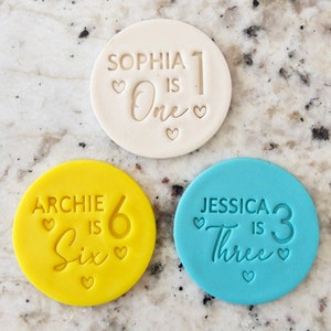 CUSTOM Pick Your Name And Age With Hearts 2 Cookie Biscuit Stamp (Fits M&S) Personalised Fondant Cake Icing Cupcakes Stencil Birthday