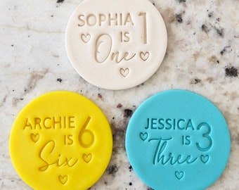 CUSTOM Pick Your Name And Number With Hearts 2 Cookie Biscuit Stamp Fondant Cake Decorating Icing Cupcakes Stencil Clay Birthday