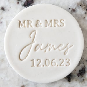 CUSTOM Names Mr and Mrs with Date 4 Cookie Biscuit Stamp Fondant Cake Decorating Icing Cupcakes Stencil Wedding Clay