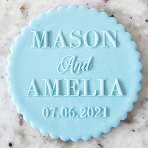 CUSTOM Wedding Names and Date Biscuit Cookie POPup Embosser Stamp Fondant Cake Decorating Icing Stencil Clay