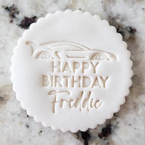 CUSTOM Name Happy Birthday With Car Cookie Biscuit Stamp (Fits M&S) Personalised Fondant Cake Decorating Icing Cupcakes Stencil Birthday
