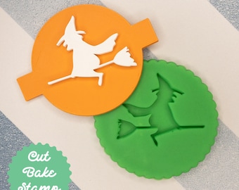 Witch on Broomstick Cookie Biscuit Embosser Stamp Fondant Cake Decorating Icing Halloween