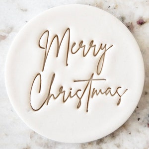 Merry Christmas Script Cookie Biscuit Stamp Fondant Cake Decorating Icing Cupcakes Stencil Christmas