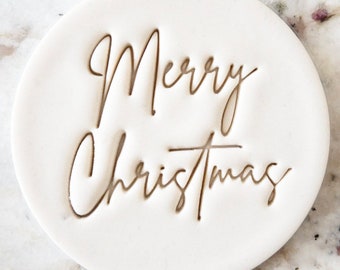 Merry Christmas Script Cookie Biscuit Stamp Fondant Cake Decorating Icing Cupcakes Stencil Christmas