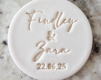CUSTOM Names Script with Date 7 Cookie Biscuit Stamp Fondant Cake Decorating Icing Cupcakes Stencil Wedding Clay