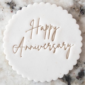 Happy Anniversary Script Cookie Biscuit Stamp Fondant Cake Decorating Icing Cupcakes Stencil