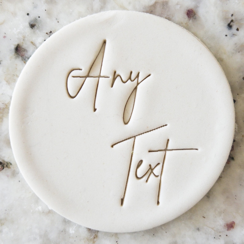 CUSTOM Any Text 2 Cookie Biscuit Stamp Fondant Cake Decorating Icing Cupcakes Stencil Wedding Clay image 1