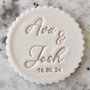 CUSTOM Names Script 2 with Date Cookie Biscuit Stamp Fondant Cake Decorating Icing Cupcakes Stencil Wedding Clay