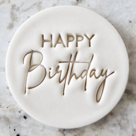 Happy Birthday Cookie Stamp & Fondant Embosser - Blue, 7cm Round Cake Decoration Tool