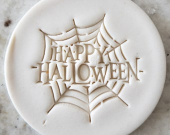 Happy Halloween with Spider Web Cookie Biscuit Stamp Fondant Cake Decorating Icing Cupcakes Stencil