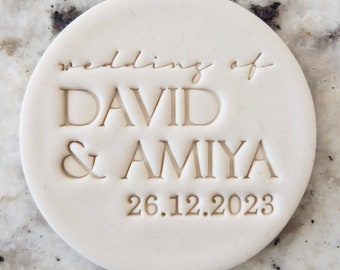 Boda de nombres personalizados y fecha galleta sello fondant pastel decoración glaseado cupcakes plantilla boda arcilla
