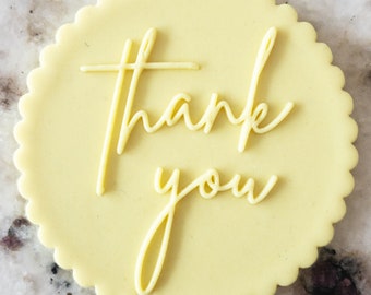 Thank You Script POPup Embosser Cookie Biscuit Stamp Fondant Cake Decorating Icing Cupcakes Stencil