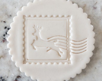 Reindeer Postal Stamp Cookie Biscuit Stamp Fondant Cake Decorating Icing Cupcakes Stencil Christmas