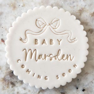 CUSTOM Baby Name With Bow Cookie Biscuit Stamp (Fits M&S) Personalised Fondant Cake Decorating Icing Cupcakes Stencil