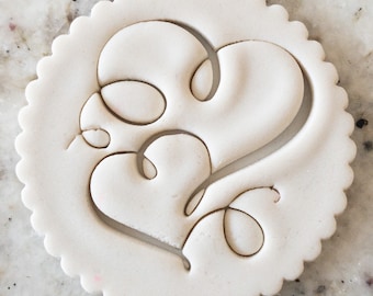 Heart Squigles Cookie Biscuit Stamp Fondant Cake Decorating Icing Cupcakes Stencil Embosser Valentines Day