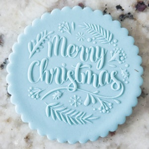 Merry Christmas Floral POPup Embosser Cookie Biscuit Stamp Fondant Cake Decorating Icing Cupcakes Stencil Christmas