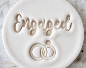 Engaged with Rings Cookie Biscuit Stamp Fondant Cake Decorating Icing Cupcakes Stencil Wedding Clay