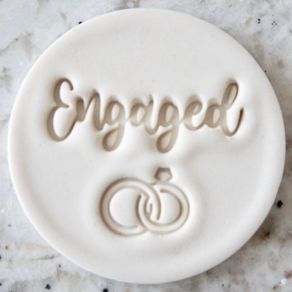 Engaged with Rings Cookie Biscuit Stamp Fondant Cake Decorating Icing Cupcakes Stencil Wedding Clay