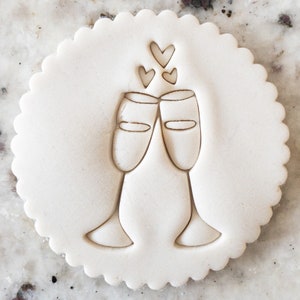 Champagne Glasses with Hearts Cookie Biscuit Stamp Fondant Cake Decorating Icing Cupcakes Stencil Embosser Valentines Day