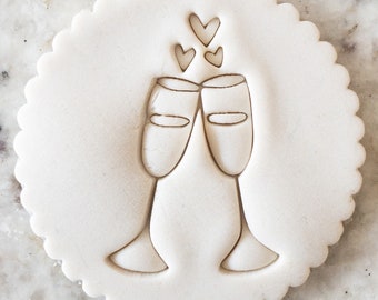 Champagne Glasses with Hearts Cookie Biscuit Stamp Fondant Cake Decorating Icing Cupcakes Stencil Embosser Valentines Day