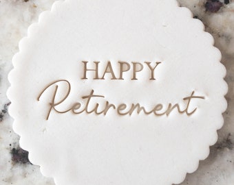 Happy Retirement Cookie Biscuit Stamp Fondant Cake Decorating Icing Cupcakes Stencil