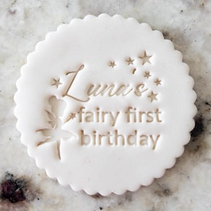 CUSTOM Name Fairy First Birthday Cookie Biscuit Stamp (Fits M&S) Personalised Fondant Cake Decorating Icing Cupcakes Stencil Clay Birthday