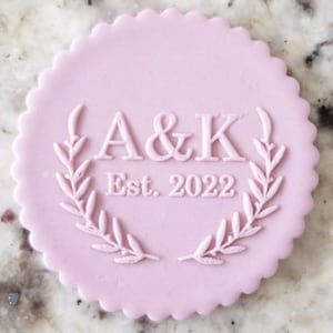 CUSTOM Wedding Initials with Wreath Biscuit Cookie POPup Embosser Stamp Fondant Cake Decorating Icing Stencil