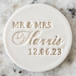 CUSTOM Names Mr and Mrs with Date 2 Cookie Biscuit Stamp Fondant Cake Decorating Icing Cupcakes Stencil Wedding Clay
