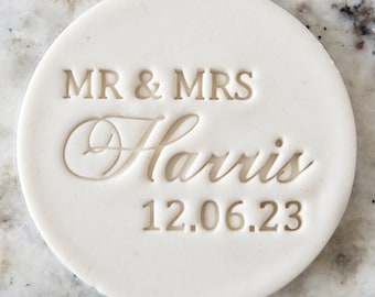 AANGEPASTE namen Dhr. en Mevr. met datum 2 Koekjesstempel (past M&S) Gepersonaliseerde fondant taart decoreren glazuur cupcakes stencil bruiloft klei