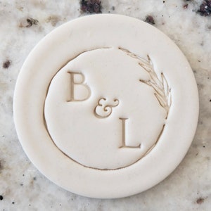 CUSTOM Initials With Simple Wreath Cookie Biscuit Stamp Fondant Cake Decorating Icing Cupcakes Stencil Wedding Clay