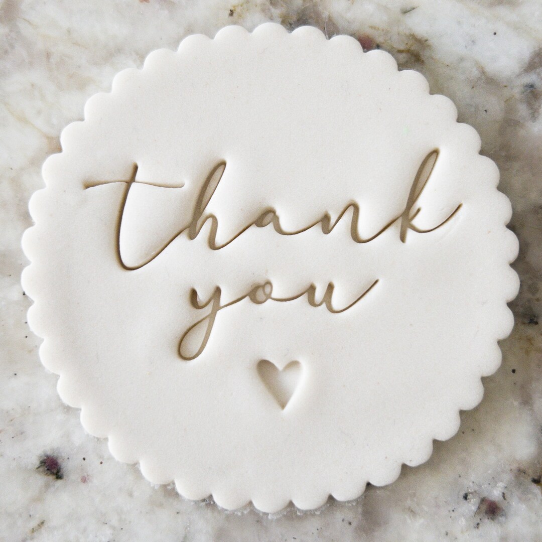 Thank You With Heart Script Cookie Biscuit Stamp Fondant Cake ...