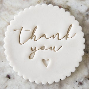Thank You with Heart Script Cookie Biscuit Stamp Fondant Cake Decorating Icing Cupcakes Stencil