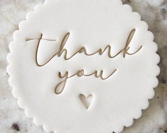 Thank You with Heart Script Cookie Biscuit Stamp Fondant Cake Decorating Icing Cupcakes Stencil