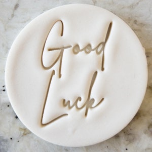 Good Luck Script Cookie Biscuit Stamp Fondant Cake Decorating Icing Cupcakes Stencil