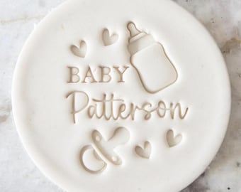 CUSTOM Baby Name With Baby Bottle Dummy Cookie Biscuit Stamp Personalised (Fits M&S) Fondant Cutter Cake Decorating Icing Cupcakes Stencil