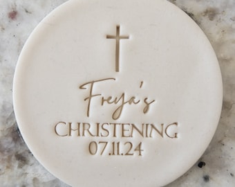 CUSTOM Christening Name and Date 2 Cookie Biscuit Stamp (Fits M&S) Personalised Fondant Cake Decorating Icing Cupcakes Stencil