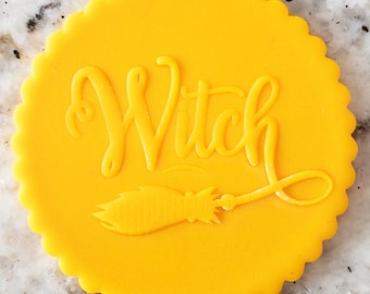 Czarownica z miotłą POPup Embosser Cookie Biscuit Stamp Fondant Cake Decorating Icing Cupcakes Stencil Halloween