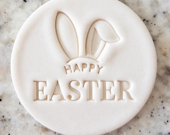 Happy Easter With Bunny Ears Cookie Biscuit Stamp Fondant Cake Decorating Icing Cupcakes Stencil