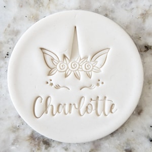 CUSTOM Unicorn and Name Cookie Biscuit Stamp Fondant Cake Decorating Icing Cupcakes Stencil Clay