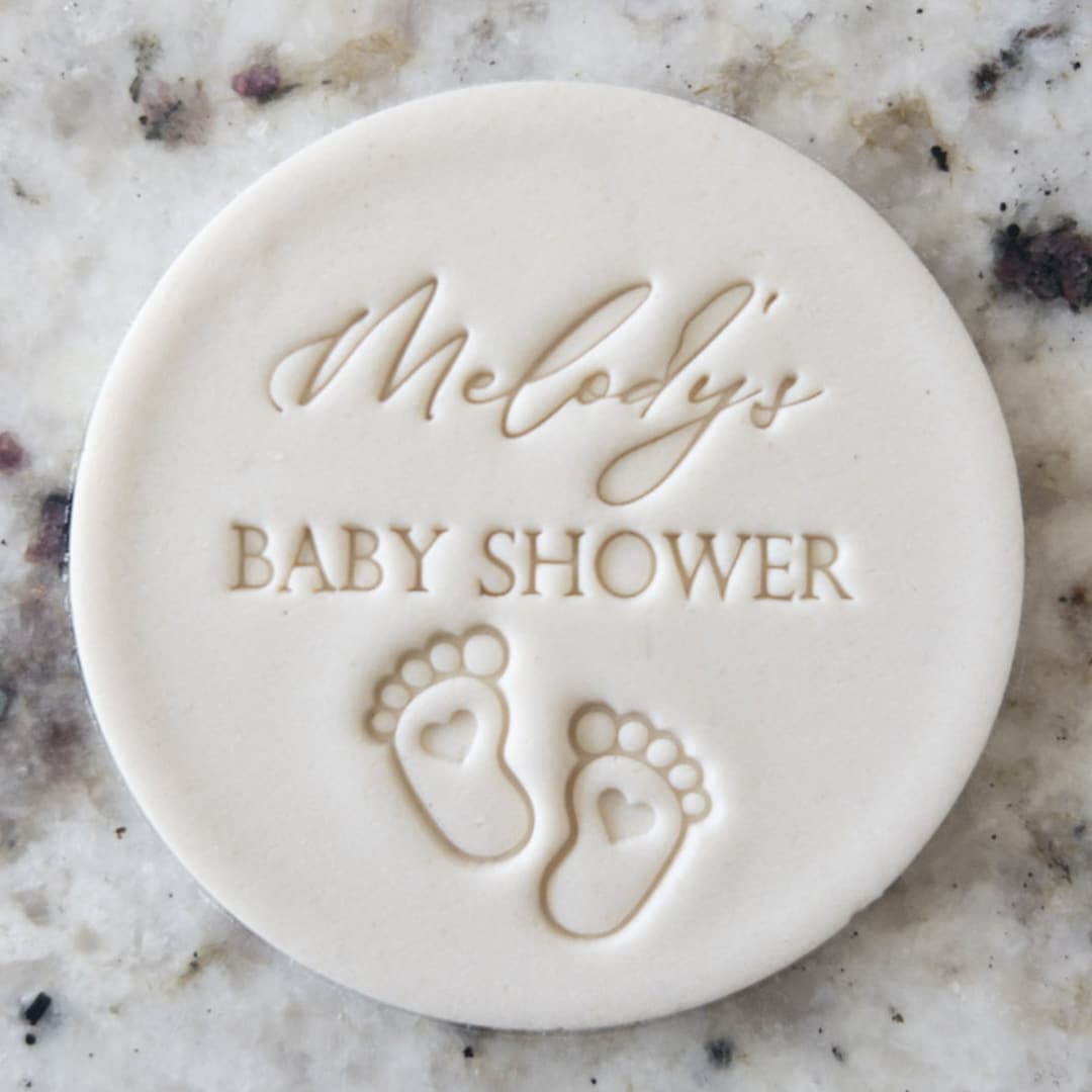 CUSTOM Name Baby Shower With Baby Feet Cookie Biscuit Stamp (fits M&S ...