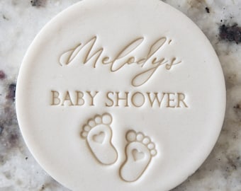 Nombre personalizado Baby Shower con pies de bebé galleta sello fondant pastel decoración glaseado cupcakes plantilla