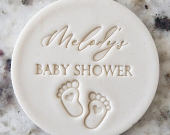 CUSTOM Name Baby Shower With Baby Feet Cookie Biscuit Stamp (Fits M&S) Personalised Fondant Cake Decorating Icing Cupcakes Stencil