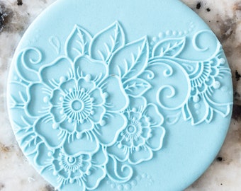 Three Flower Henna Biscuit Cookie POPup Embosser Stamp Fondant Cake Decorating Icing Mehndi Indian Wedding Diwali