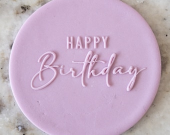 Happy Birthday Mixed Font 2 POPup Embosser Cookie Biscuit Stamp Fondant Cake Decorating Icing Cupcakes Stencil