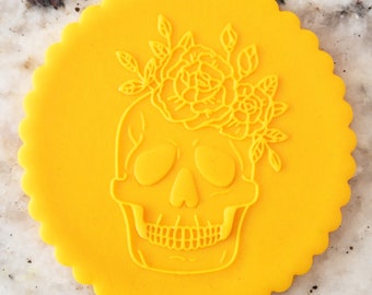 Floral Skull 2 POPup Embosser Cookie Biscuit Stamp Fondant Cake Decorating Icing Cupcakes Stencil Halloween